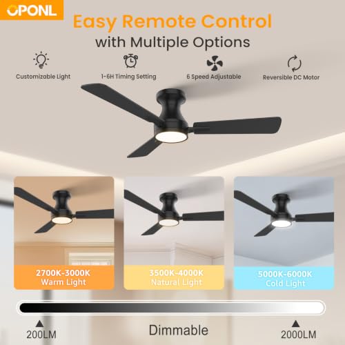 OPONL 42 Inch Black Modern Ceiling Fan with Light & Remote Control