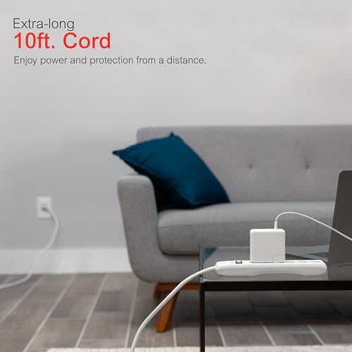 GE Surge Protector Power Strip 6 Outlets, 10 Ft Extension Cord, White, 1 Pack