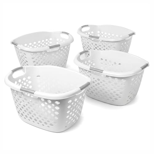Home Logic 1.75 Bushel Large Plastic Laundry Basket with Hip Grip - Ventilated 4-Pack