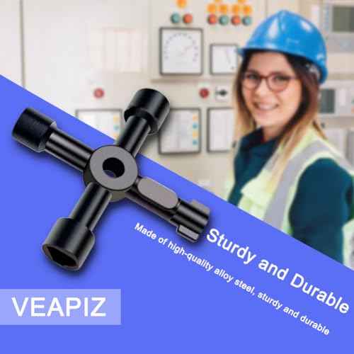 2PCS 4 Way Sillcock Water Key, Heavy Duty Multifunctional Water Utility Key, Steel Sillcock Wrench for Faucet, Hose Bib, Spigot, Valve and Cupboard