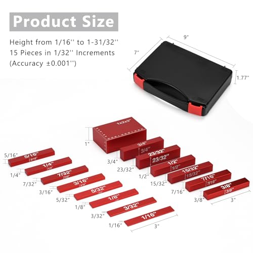 Ismosm 15-Piece Setup Blocks Height Gauge Set Red for Router Table & Table Saw