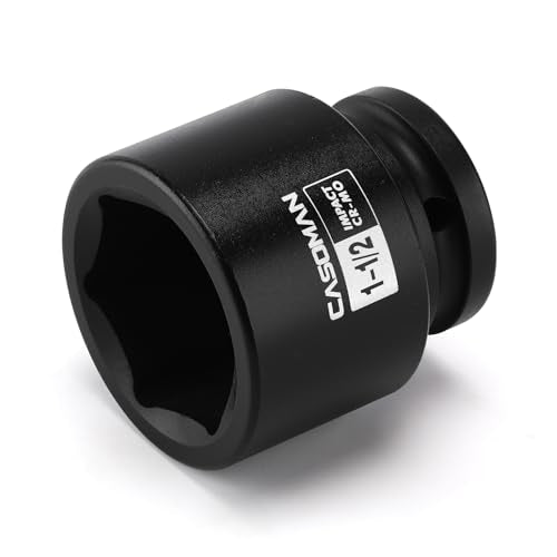 CASOMAN 3/4"Drive x 1-1/2" Shallow Impact Socket, Jumbo Impact Socket, SAE, 6-Point, CR-MO, Black Phosphate Finish
