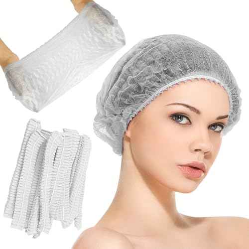 21inches Hair Net Disposable Bouffant Caps 100 Pcs, Elastic Dust Cap for Food Service, Kitchen Head Cover for Women (White)