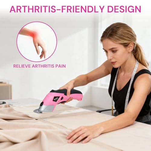 Pink Cordless Electric Scissors with 2 Blades Rechargeable Fabric & Cardboard Cutter