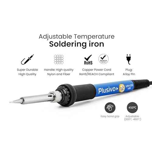 Soldering Iron Kit, 60W Soldering Iron Adjustable Temperature 5-in-1, Solder Wire, Stand, Rosin Paste Flux, Sponge, Fast Heating, Desoldering Electronic Repair DIY Hobby 120V US Plug
