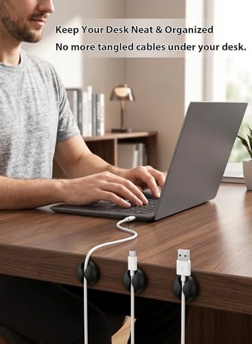 Shintop Small Black Cord Holder Pack of 6 | Self-Adhesive Cable Clips for Nightstand