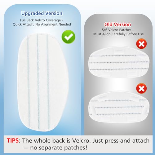 6 Pack Replacement Steam Mop Pads for PurSteam ThermaPro 10-in-1, LINNIW (Velcro Whole-Back, 6-Tab Compatible) - Variation: 6