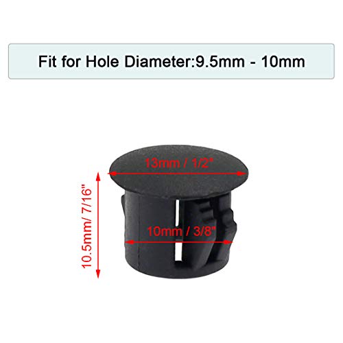 10mm (3/8") Black Plastic Hole Plugs - 60 Pack for Furniture & Equipment