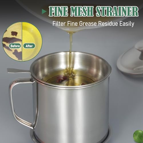 42oz Bacon Grease Container with Strainer and Lid - Tellshun Silver