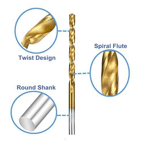 5PCS, 3/8", Titanium Coated Drill Bits