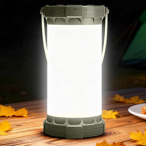 Glocusent Green Rechargeable Camping Lantern with 5000mAh Battery, 135 LEDs, 3 Color Modes, 200H Runtime