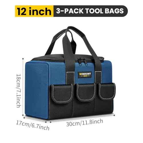 3 Pack Heavy Duty Tool Bags, Wide Mouth Tool Storage Bag with 5 Pockets, 12 inch Small Tool bag for Electricians, Maintenance Workers, Plumbers, Household use