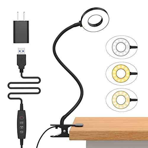 iZELL Desk Lamp, [3 Color Modes & 10 Brightness] LED Reading Light with Clamp, Flexible Gooseneck Book Light for Kids Reading Book in Bed at Night Clip on Table, Headboard, Dorm - 15.8¡®¡¯ Black