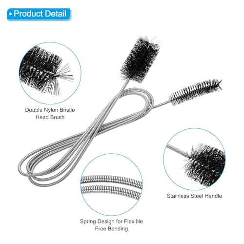 PATIKIL 61inch Flexible Drain Brush, Long Nylon Cleaner Brush Double Bristle Ended Spring Straw Cleaning Tool for Curved Pipe Slim Holes Fish Tank, Black