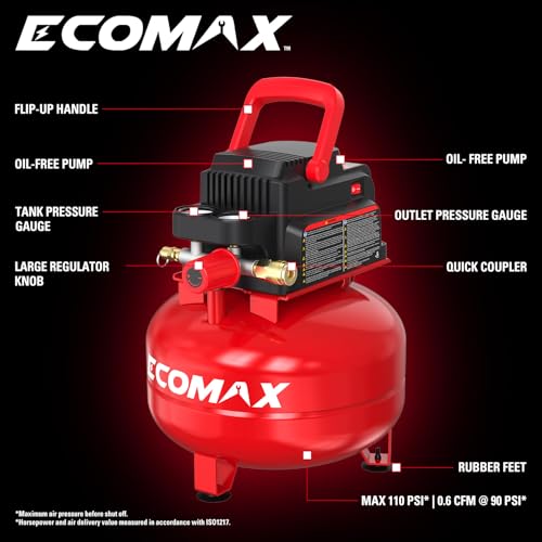 ECOMAX Portable Air Compressor with 3-Gallon Tank & Accessories Kit, 110 PSI