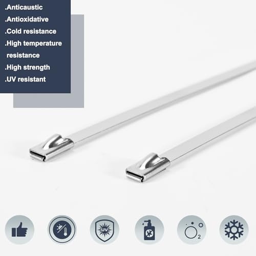 Duthcbw Stainless Steel Zip Ties 100 Pcs, 11.8 Inch Heavy Duty Self-Locking Cable Ties for Outdoor Use