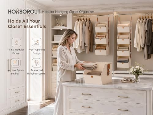 Homsorout Beige 4-in-1 Hanging Closet Organizer with 4 Detachable Shelves