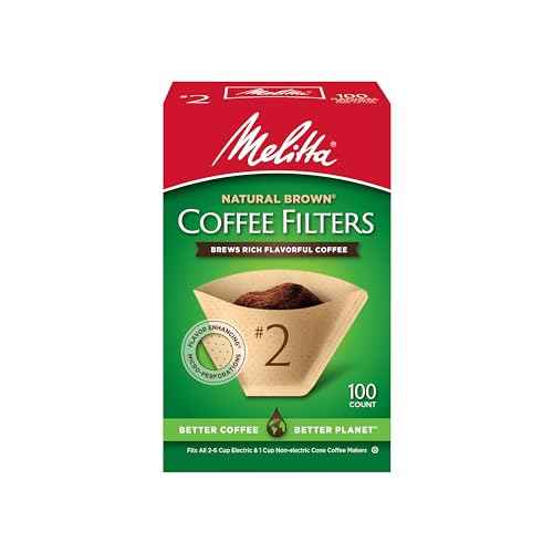 Melitta #2 Cone Coffee Filters, Natural Brown, 100 Count - Fits all 2-6 Cup Cone Coffee Makers and 1-cup Pour-Over Brewers, Compostable, Tear-Resistant, Made in USA