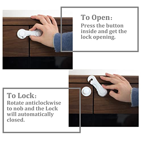 Child Proof Cabinet Locks for Baby Safety, 10 Pcs Baby Proofing Cabinet Locks with Adhesive for Drawer Cupboards Fridge Closet and Pantry, Door Latch for Protecting Kids Toddler (White-10PCS)