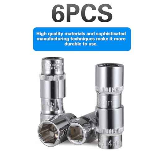 6-Piece 14mm Shallow Sockets, 3/8-Inch Drive, 6-Point, Corrosion Resistance, Compatible with Standard Ratchet Wrenches and Tools