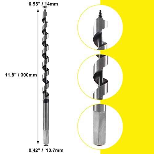 Muretnze 9/16 Inch x 12 Inch Long Auger Drill Bit for Wood, Hex Shank 3/8 Inch for Wood, Extra Long Drill Bits Brad Point Augers Drill Bits for Soft and Hard Wood, Plastic and Drywall.