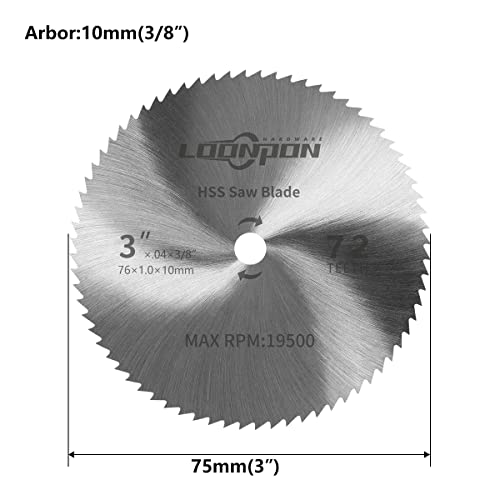 LOONPON 3 inch HSS Saw Blade£¬3" x3/8 inch Arbor Cutting Disc with 72T for Wood Plastic PVC Soft-Metals Cutting£¬3pcs
