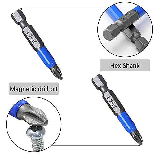 Piutouyar 10Pcs Magnetic Anti-Slip Drill Bit 2 Inch, PH1 Phillips Screwdriver Bits Set 1/4" Hex Shank (PH1 x 50MM)