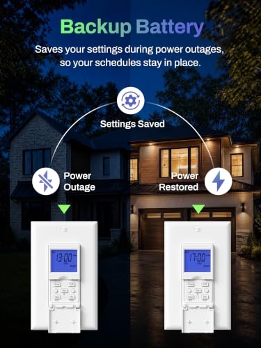 BN-LINK Blue Backlight 7-Day Programmable Digital Timer Switch for Lights & Fans - Model 7-Day Blue Backlight