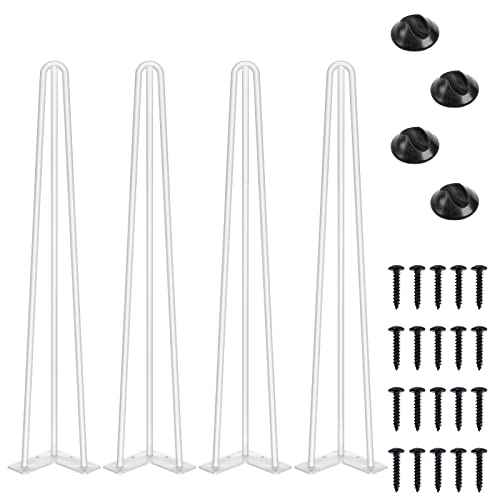SMARTSTANDARD 28 Inch Hairpin Table Legs, 3 Steel Rods 1/2 Inch Pipe Diameter, 800lbs Load Capacity, Mid-Century Style for Coffee Table, Side Table, Night Stand (White, 4PCS)