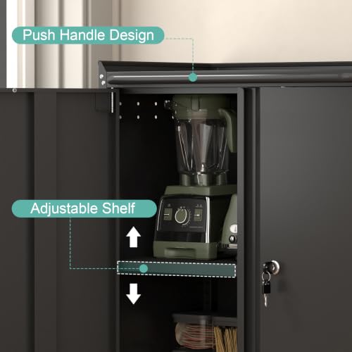 GreatMeet Black Rolling Garage Storage Cabinet with Lockable Doors, 26W x 14D x 31.88H