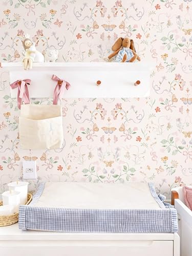 Fiula Peel and Stick Nursery Wallpaper Pink Cute Bow Leaf 17.3" x 78.7" Waterproof