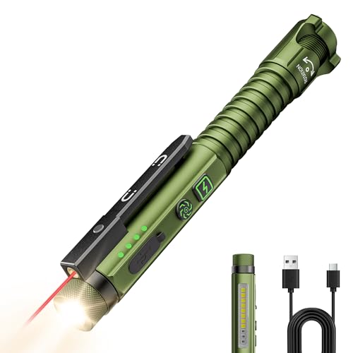 Green PASIION 800 Lumen Rechargeable EDC Flashlight with Magnetic Clip & Base – 11 Modes, Glass Breaker & USB-C Charging