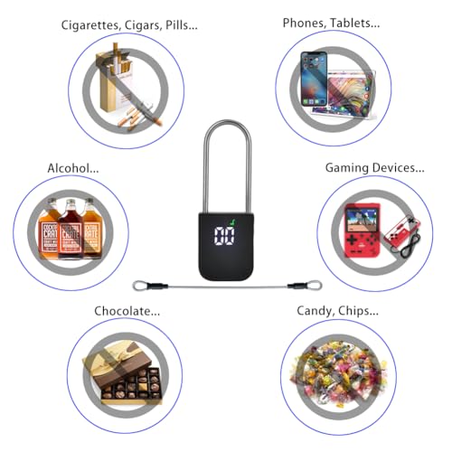 99 Days Timer Padlock with LCD Display, USB Rechargeable, Steel Cable