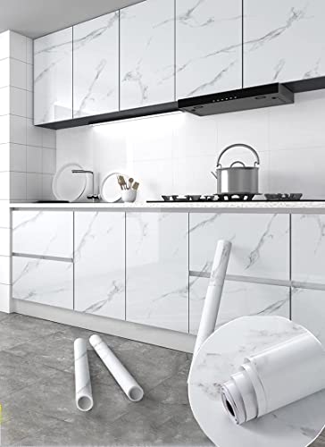 HELLKIT Marble Contact Paper White Peel and Stick Wallpaper 15.8"×118" - Removable Vinyl for Walls, Countertops & Crafts