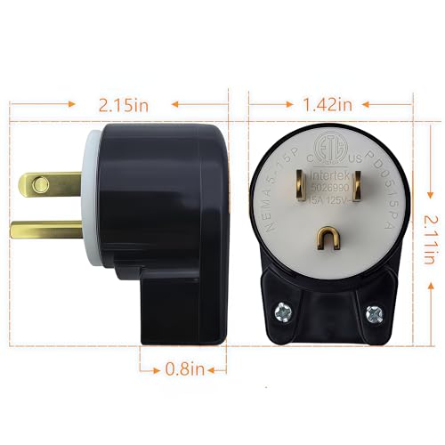 HUALRPLUG 3-Pack NEMA 5-15P 15A 125V AC Male Power Plug, 90° Adjustable 12-Direction