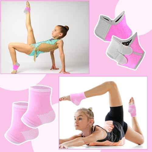 Prasacco 2 Pairs Kids Ankle Brace Set, Knitted Ankle Sleeve Sock Support Pink Ankle Support Elastic Kids Compression Socks Ankle Sleeve Breathable Compression Sleeves for Jogging Running Fitness