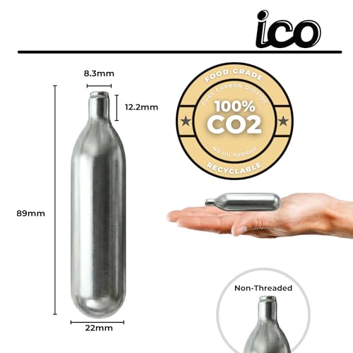 ICO 16g Non-Threaded CO2 Cartridges, Food Grade, 20 Count