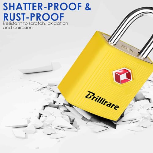 4 Pack TSA Approved Luggage Locks with Keys, Travel Padlock, Zinc Alloy Waterproof Keyed Lock, TSA Outdoor Metal Lock for Lockers, Bags, Backpack, Gym, Gate-Yellow