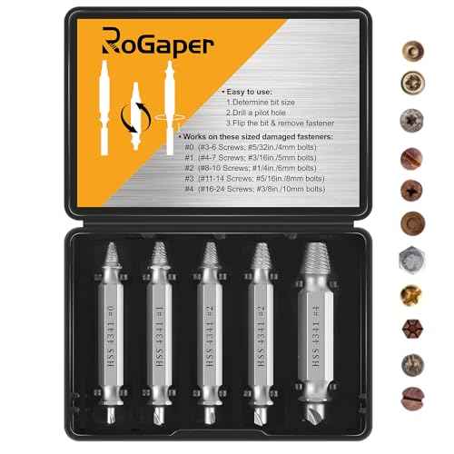 Damaged Screw Extractor Set, Remover for Stripped Screws Nuts & Bolts, Drill Bit Tools for Easy Removal of Rusty & Broken Hardware, Superb Gift for Men Broken Bolt Extractor Screw Remover Set