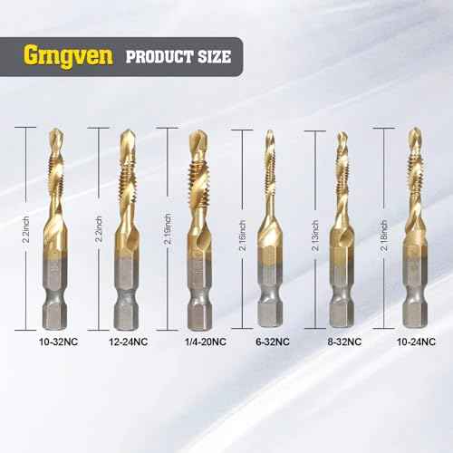 6PCS Combination Drill Tap Bit Set, Titanium Coated Screw Tapping Bit Tool for Drilling, Tapping, Countersinking. SAE 6-32NC 8-32NC 10-24NC 10-32NC 12-24NC 1/4-20NC Tap Set