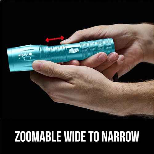 GORILLA GRIP Powerful LED Tactical Flashlight, 750 FT High Lumens 5 Adjustable Modes, Water Resistant, Ultra Bright Zoom, Stocking Stuffers, White Elephant Holiday Gifts, Dog Walking, Turquoise