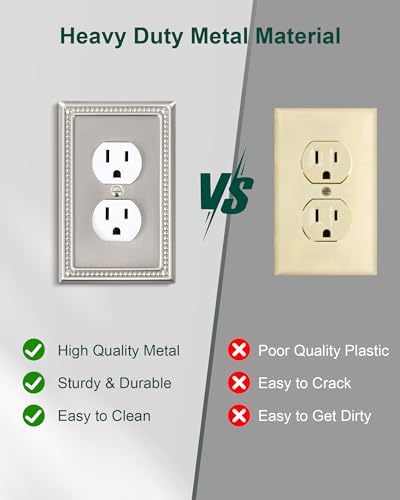 Single Duplex Switch Plate & Outlet Cover Set Brushed Nickel 6 Pack - Treewell