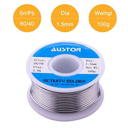 AUSTOR 60-40 Tin Lead Rosin Core Solder Wire for Electrical Soldering (1.5mm, 100g)