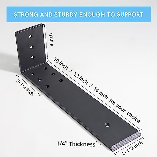 WEKIS 10 Inch L Shape Heavy Duty Countertop Support Brackets 3 Pack - Hidden Steel Shelving Hardware for Granite and Quartz Countertops