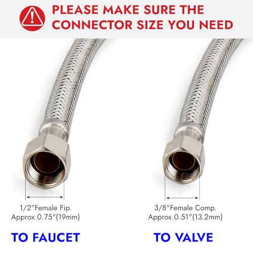 Midanya 24 Inch Stainless Steel Faucet Supply Lines 1/2" FIP x 3/8" Compression - 2 Pack