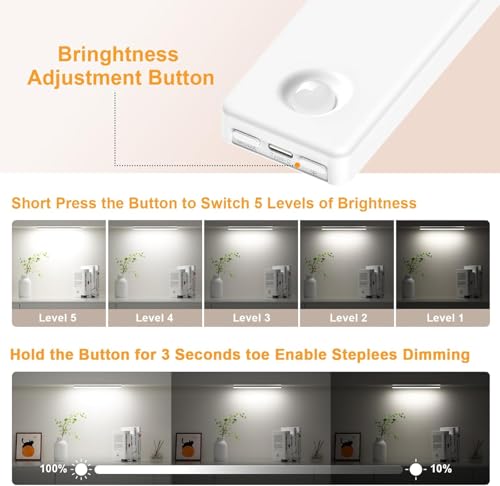 DiDiSky White 8-inch Rechargeable LED Under Cabinet Light with Motion Sensor - Wireless Dimmable Closet Lighting (2 Pack)