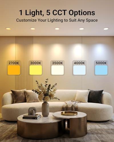 Sunco 6 Inch Retrofit LED Recessed Lights 5CCT Dimmable 13W 100W Equiv, 6-Pack, Selectable Color Temperature