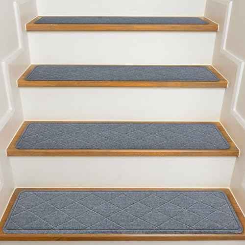 Stair Treads for Wooden Steps Indoor, 15 Pack 8" X 30" Non Slip Carpet Stair Treads with Reusable Adhesive for Kids Elders and Dogs, Surface Polyester TPR Backing Stair Runner Rugs, Dark Grey