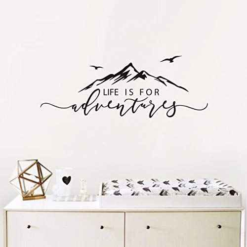 Life is for Adventures Wall Decal, Mountain Design Wall Sticker, Flying Birds Wall Sticker, Travel Decor, Adventure Decor, Home Decal Wall Stickers Y15 (57X23cm, Black)