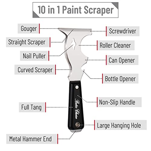 Bates Choice 10-in-1 Paint Scraper Tool for Wood - 1 Pack Black